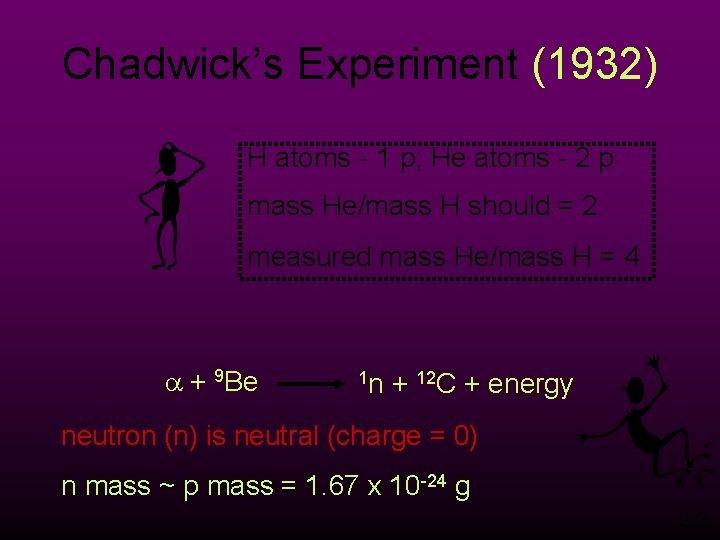 Chadwick’s Experiment (1932) H atoms - 1 p; He atoms - 2 p mass