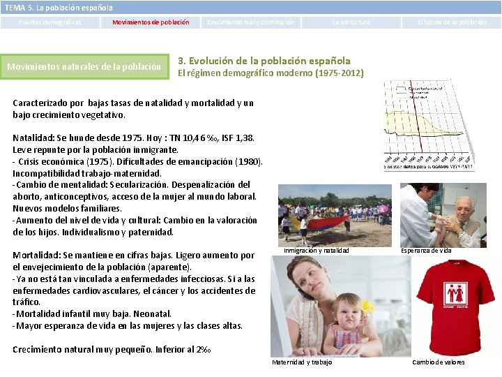 TEMA 5. La población española Fuentes demográficas Movimientos de población Movimientos naturales de la TEMA 5. La población española Fuentes demográficas Movimientos de población Movimientos naturales de la