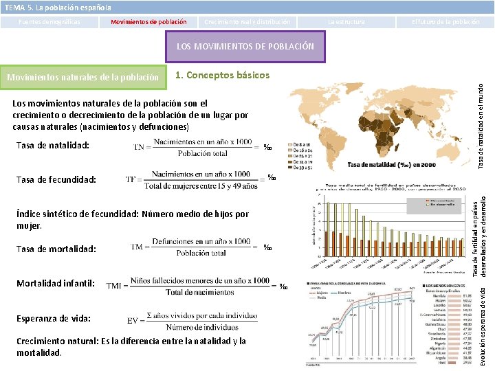 TEMA 5. La población española Fuentes demográficas Movimientos de población Crecimiento real y distribución TEMA 5. La población española Fuentes demográficas Movimientos de población Crecimiento real y distribución