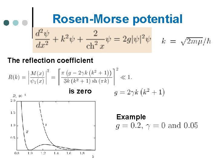 Rosen-Morse potential The reflection coefficient is zero Example 