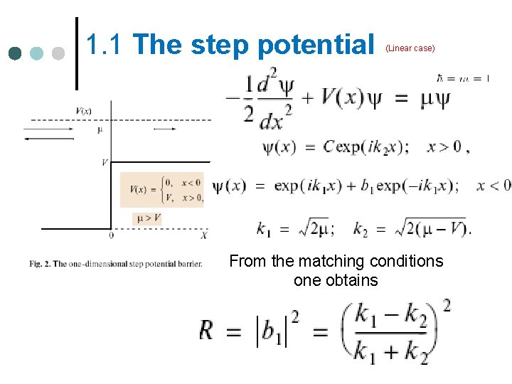 1. 1 The step potential (Linear case) From the matching conditions one obtains 