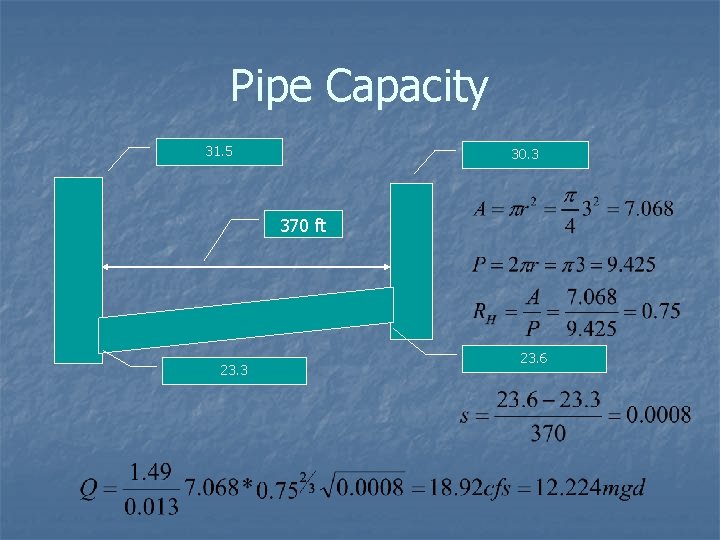 Pipe Capacity 31. 5 30. 3 370 ft 23. 3 23. 6 