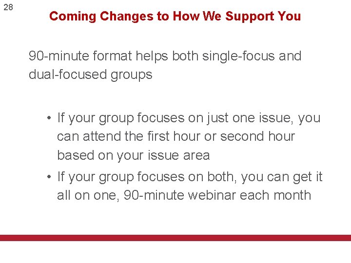 28 Coming Changes to How We Support You 90 -minute format helps both single-focus