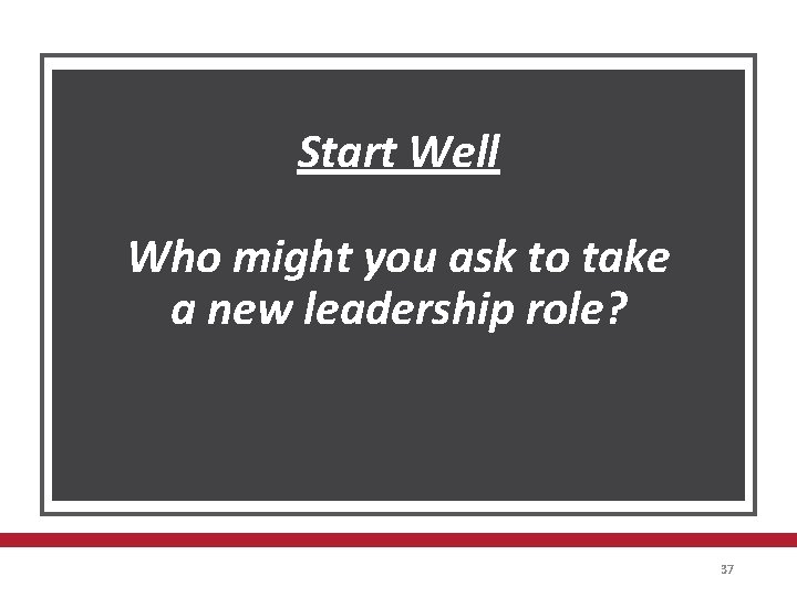 Start Well Who might you ask to take a new leadership role? 37 