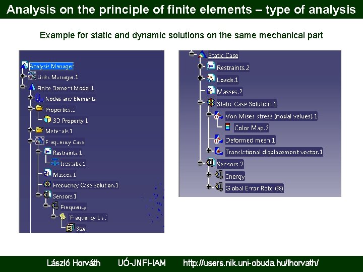 Analysis on the principle of finite elements – type of analysis Example for static