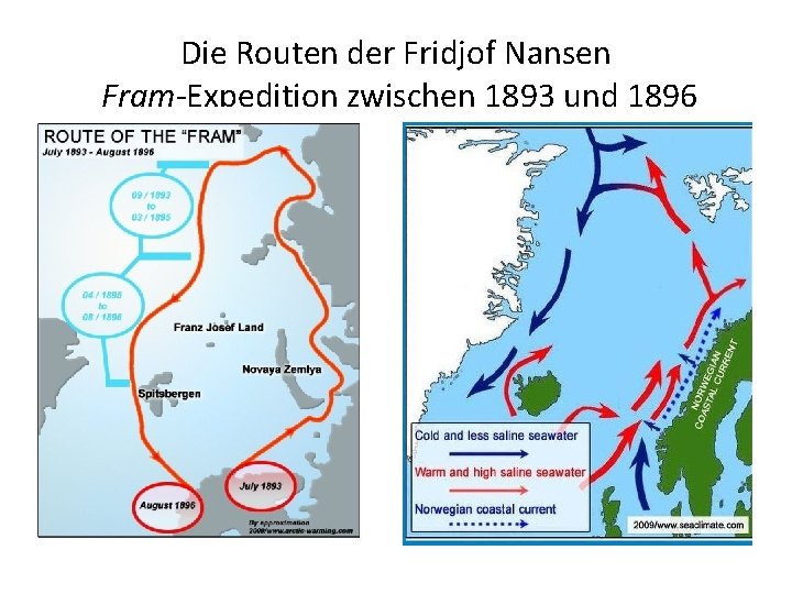 Die Routen der Fridjof Nansen Fram-Expedition zwischen 1893 und 1896 