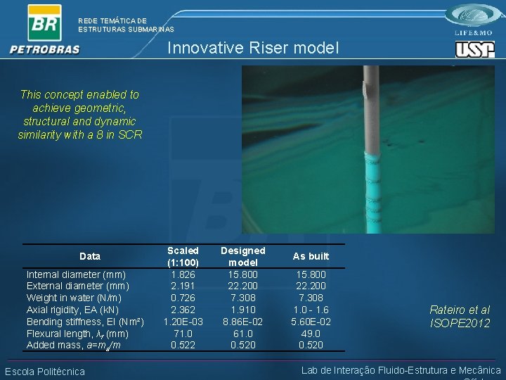 REDE TEMÁTICA DE ESTRUTURAS SUBMARINAS Innovative Riser model This concept enabled to achieve geometric,