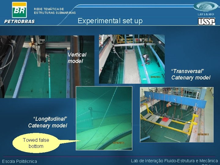REDE TEMÁTICA DE ESTRUTURAS SUBMARINAS Experimental set up Vertical model “Transversal” Catenary model “Longitudinal”