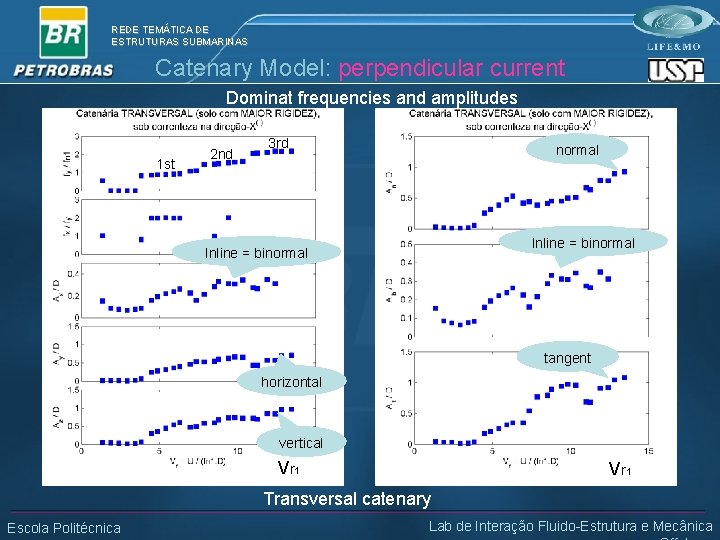 REDE TEMÁTICA DE ESTRUTURAS SUBMARINAS Catenary Model: perpendicular current Dominat frequencies and amplitudes 1