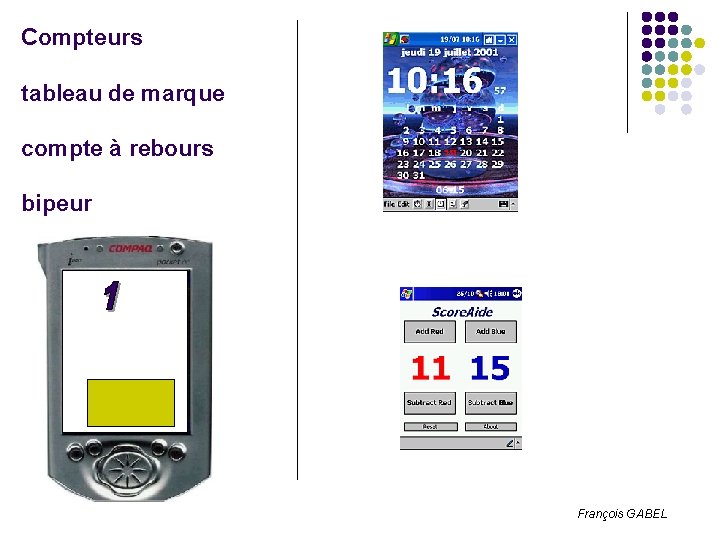 Compteurs tableau de marque compte à rebours bipeur François GABEL 