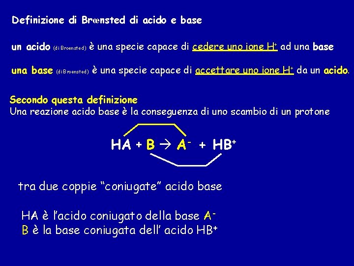 Definizione di Brœnsted di acido e base un acido una base (di Broensted) è