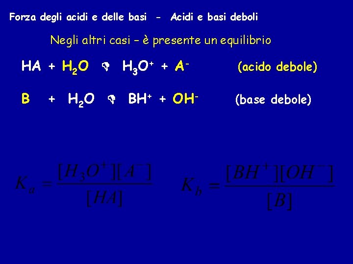 Forza degli acidi e delle basi - Acidi e basi deboli Negli altri casi