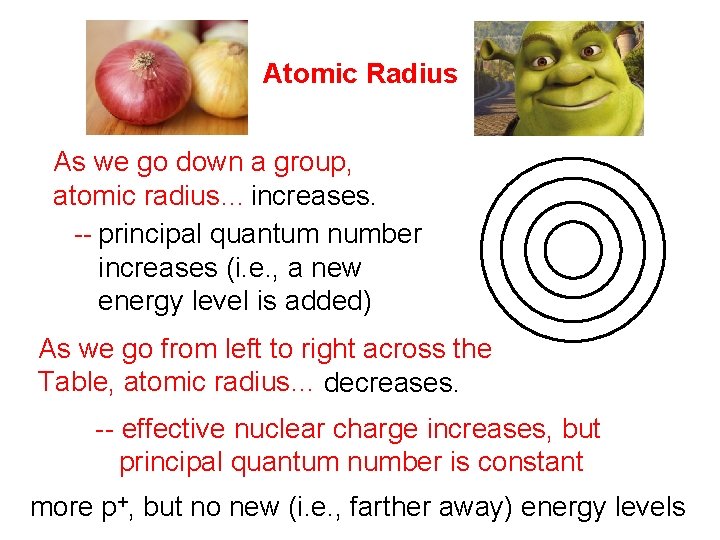 Atomic Radius As we go down a group, atomic radius… increases. -- principal quantum