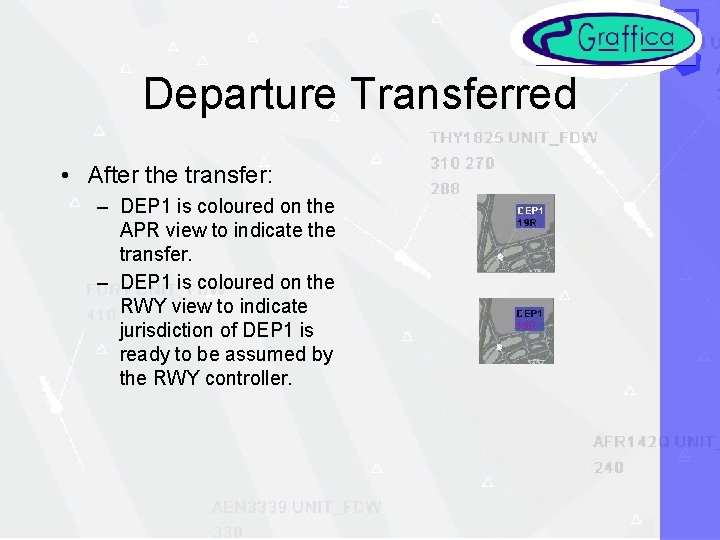 Departure Transferred • After the transfer: – DEP 1 is coloured on the APR