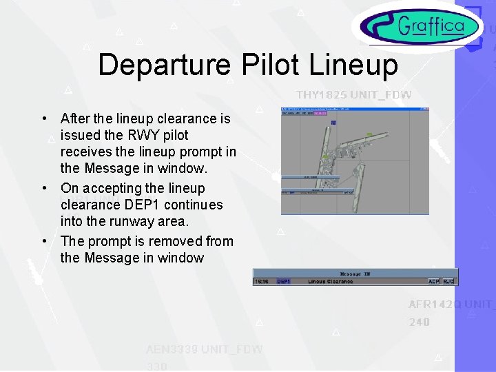 Departure Pilot Lineup • After the lineup clearance is issued the RWY pilot receives