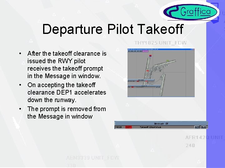 Departure Pilot Takeoff • After the takeoff clearance is issued the RWY pilot receives