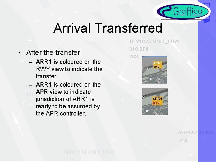 Arrival Transferred • After the transfer: – ARR 1 is coloured on the RWY