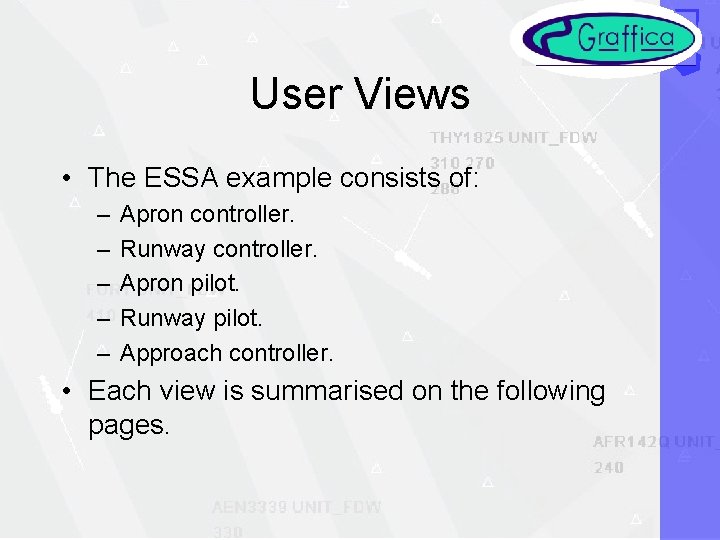 User Views • The ESSA example consists of: – – – Apron controller. Runway