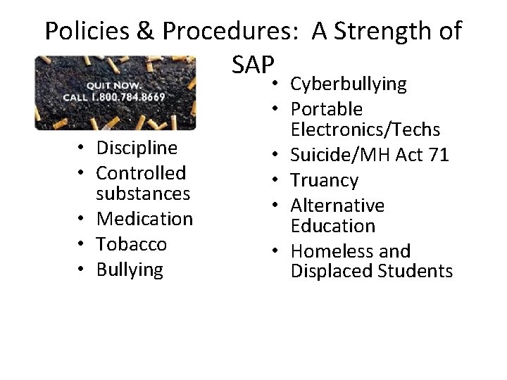 Policies & Procedures: A Strength of SAP • Discipline • Controlled substances • Medication