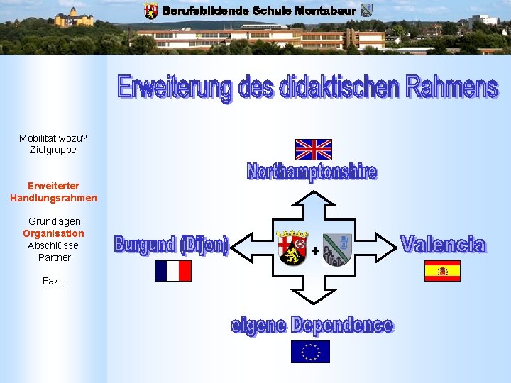 Mobilität wozu? Zielgruppe Erweiterter Handlungsrahmen Grundlagen Organisation Abschlüsse Partner Fazit + 