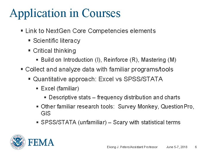 Application in Courses § Link to Next. Gen Core Competencies elements § Scientific literacy