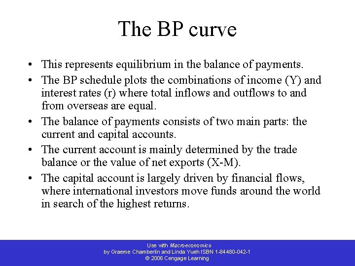 The BP curve • This represents equilibrium in the balance of payments. • The