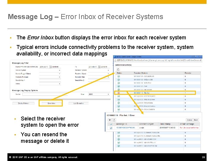 Message Log – Error Inbox of Receiver Systems § The Error Inbox button displays