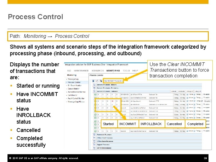 Process Control Path: Monitoring → Process Control Shows all systems and scenario steps of