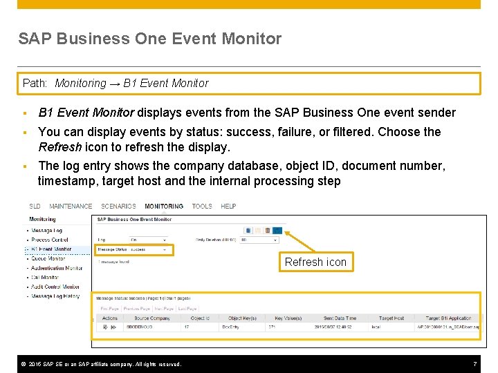 SAP Business One Event Monitor Path: Monitoring → B 1 Event Monitor § B