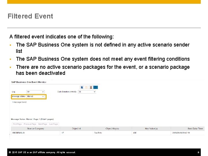 Filtered Event A filtered event indicates one of the following: § The SAP Business