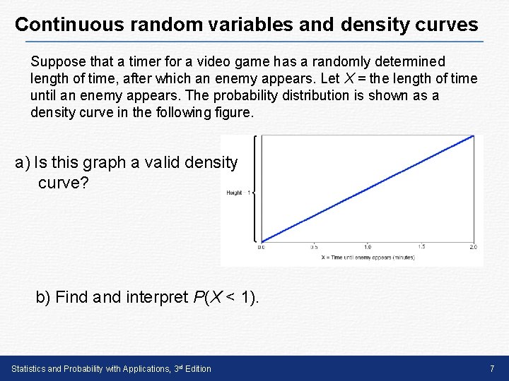 Continuous random variables and density curves Suppose that a timer for a video game