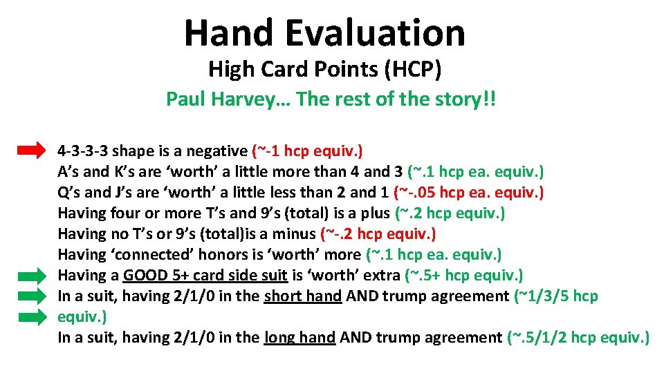 Hand Evaluation High Card Points (HCP) Paul Harvey… The rest of the story!! 4