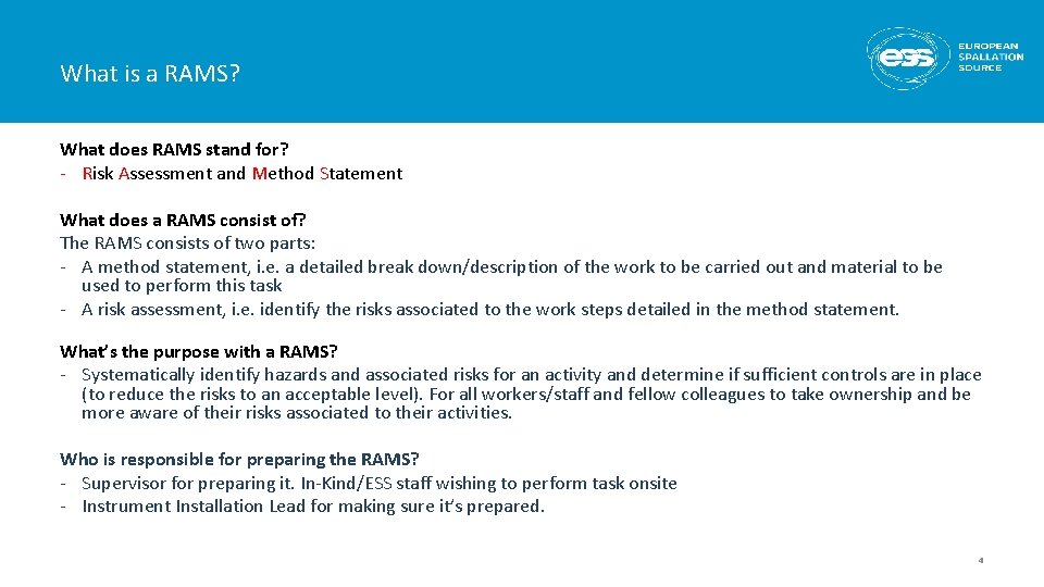 What is a RAMS? What does RAMS stand for? - Risk Assessment and Method