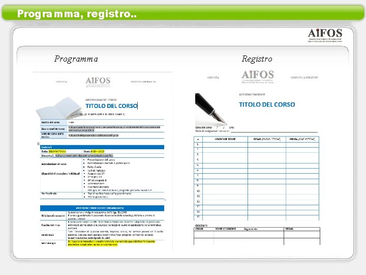 Programma, registro. . Programma Registro 