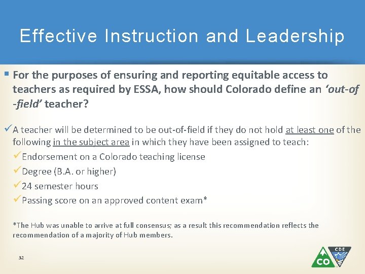 Effective Instruction and Leadership § For the purposes of ensuring and reporting equitable access
