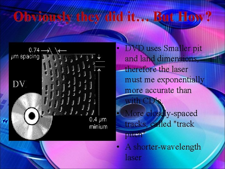 Obviously they did it… But How? • DVD uses Smaller pit and land dimensions,