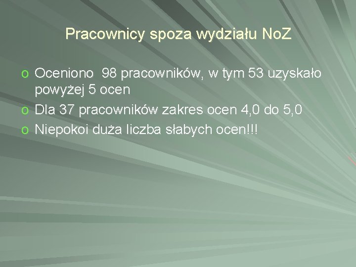 Pracownicy spoza wydziału No. Z o Oceniono 98 pracowników, w tym 53 uzyskało powyżej Pracownicy spoza wydziału No. Z o Oceniono 98 pracowników, w tym 53 uzyskało powyżej
