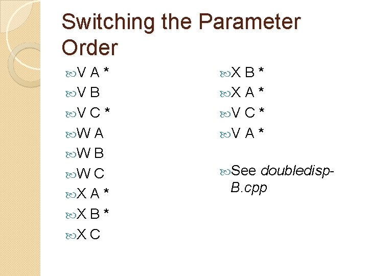 Switching the Parameter Order V A* V B V C * W A W