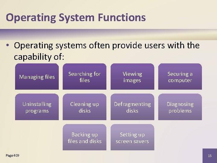 Operating System Functions • Operating systems often provide users with the capability of: Managing