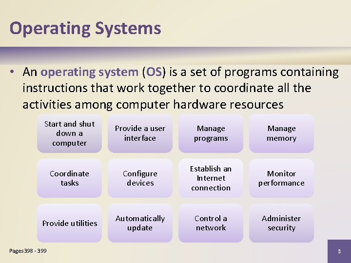 Operating Systems • An operating system (OS) is a set of programs containing instructions