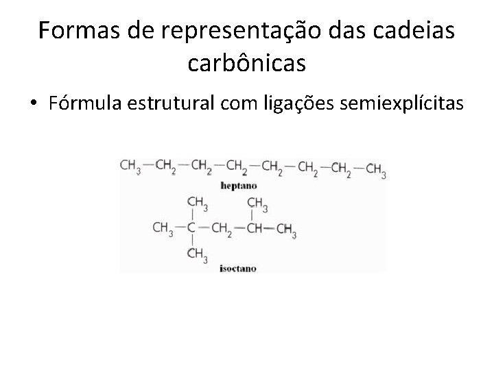 Formas de representação das cadeias carbônicas • Fórmula estrutural com ligações semiexplícitas 