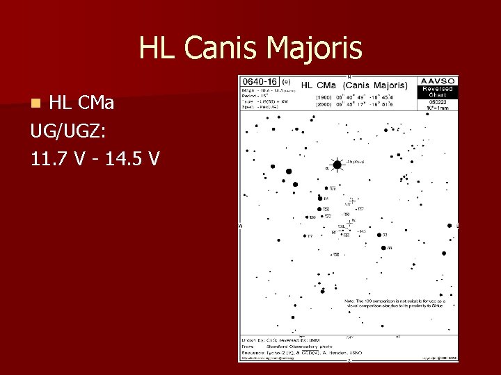 HL Canis Majoris HL CMa UG/UGZ: 11. 7 V - 14. 5 V n