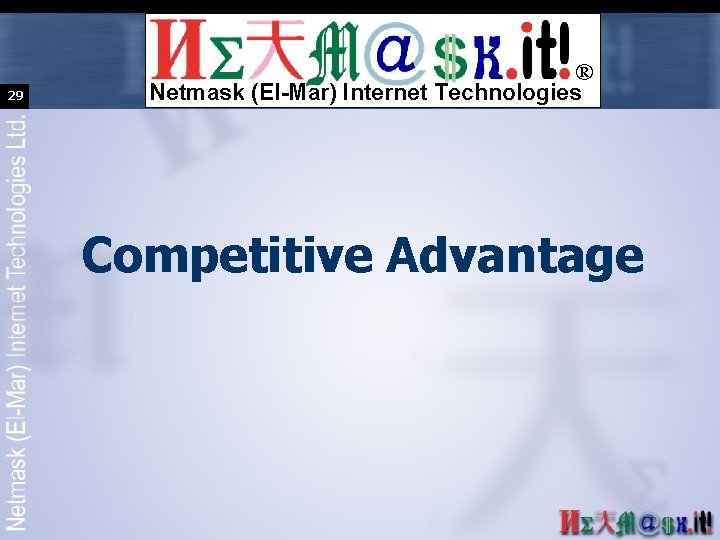 29 ® Netmask (El-Mar) Internet Technologies Competitive Advantage 
