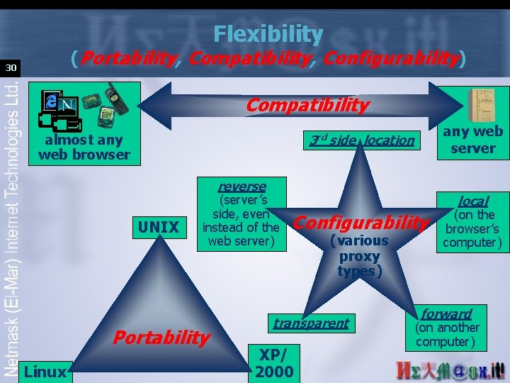 Flexibility (Portability, Compatibility, Configurability) 30 Compatibility almost any web browser any web server 3