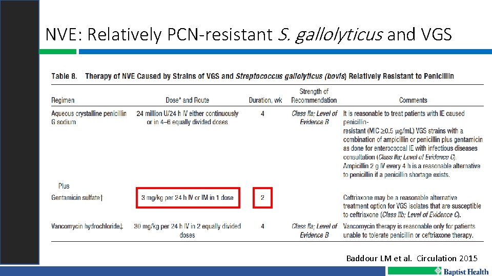 NVE: Relatively PCN-resistant S. gallolyticus and VGS Baddour LM et al. Circulation 2015 
