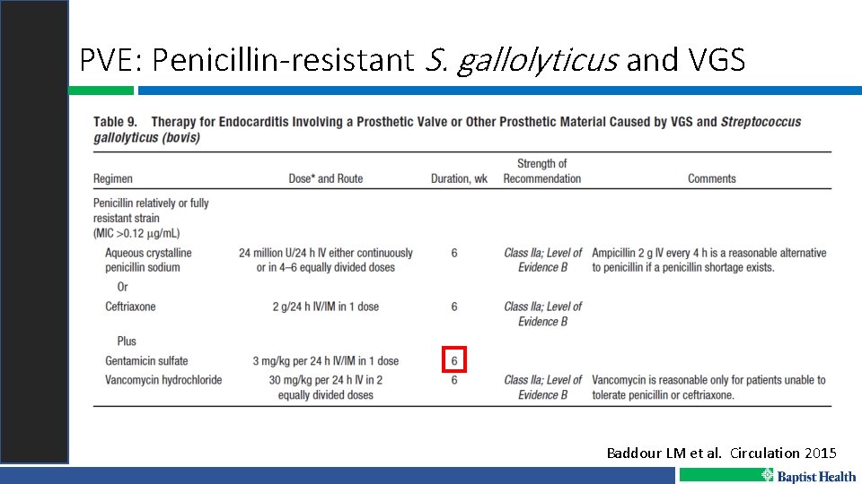PVE: Penicillin-resistant S. gallolyticus and VGS Baddour LM et al. Circulation 2015 