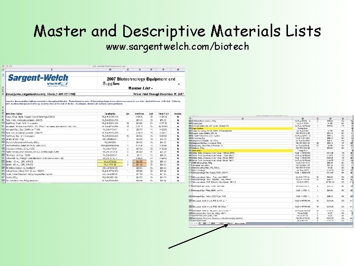 Master and Descriptive Materials Lists www. sargentwelch. com/biotech 