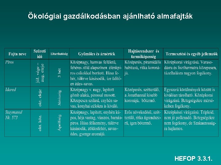 Ökológiai gazdálkodásban ajánlható almafajták HEFOP 3. 3. 1. 