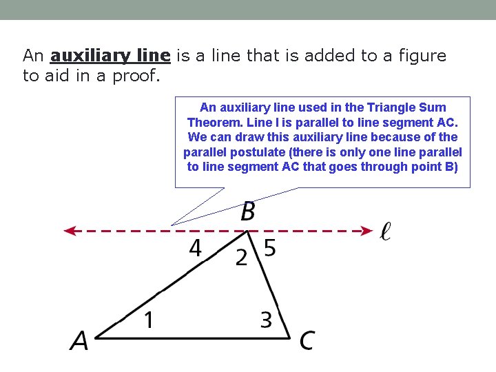 An auxiliary line is a line that is added to a figure to aid