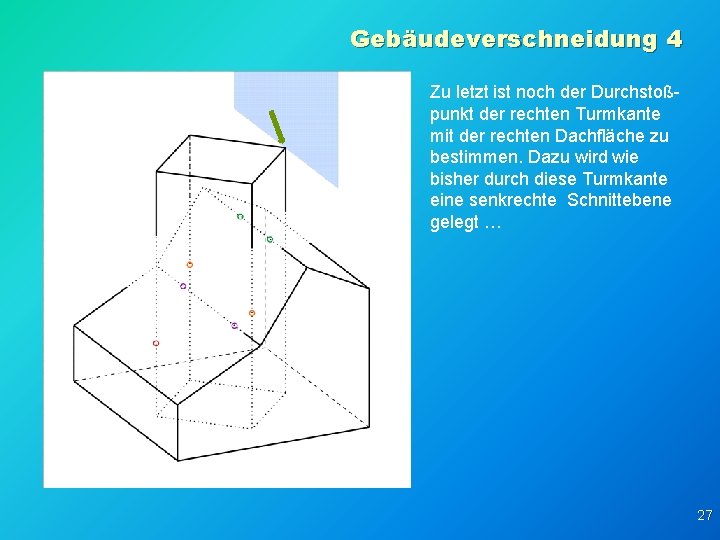 Gebäudeverschneidung 4 Zu letzt ist noch der Durchstoßpunkt der rechten Turmkante mit der rechten